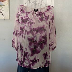 AB Studio brand lightweight blouse 3/4 sleeve white Purple XS